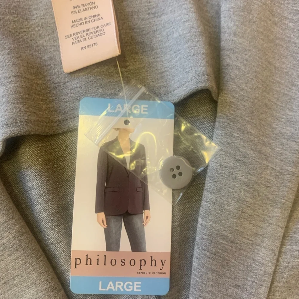 Philosophy NWT jacket blazer Large Mist Grey Heather one button front po…